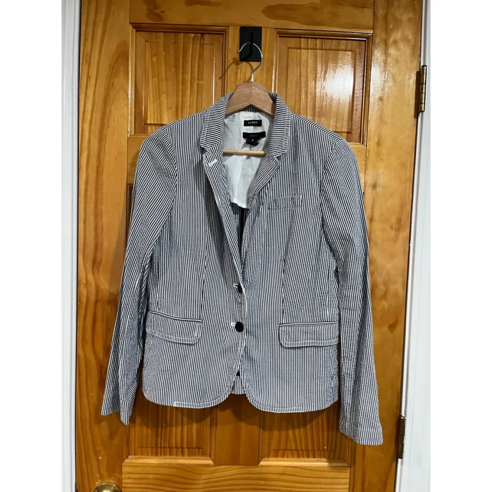 Women’s J. Crew Navy/White Academia Workwear Pinstripe School Boy Blazer Size 4